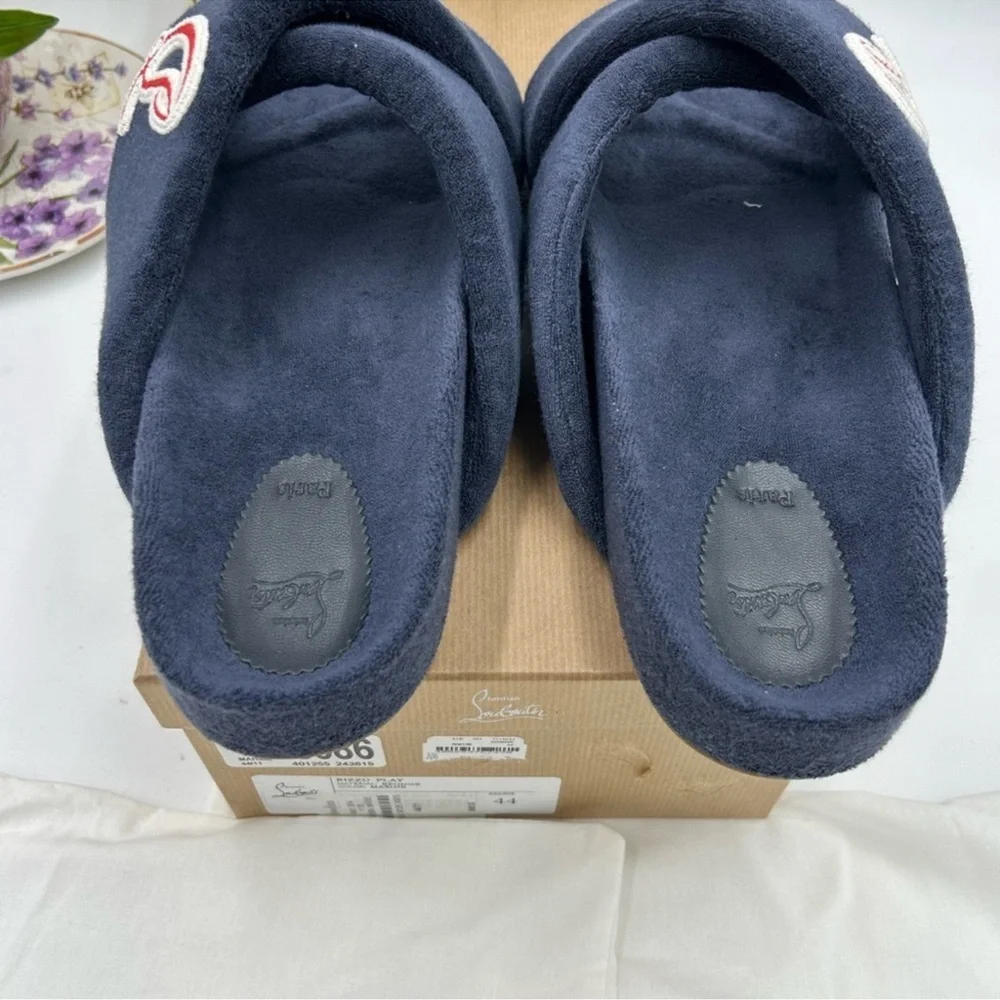 Men’s Christian Louboutin BIZZU cross strap Terry cloth slide size 44 made Italy